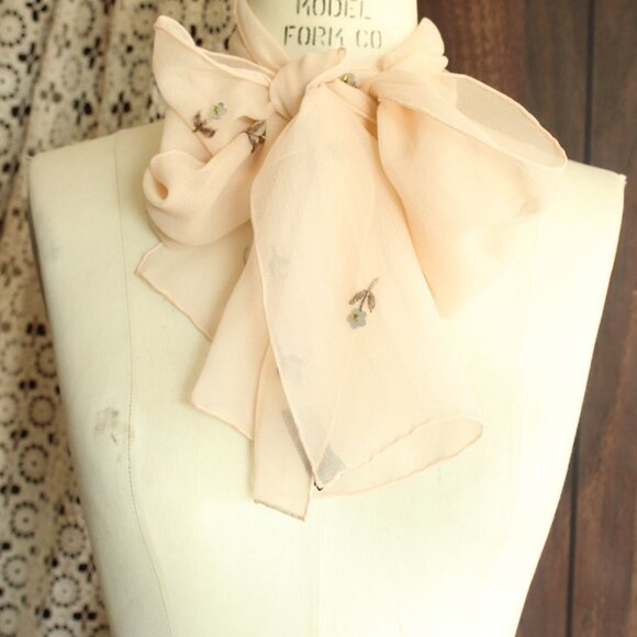 Echo Womens Scarf, Pink Silk Chiffon with Embroidered and Sequin Flowers - Picture 10 of 14